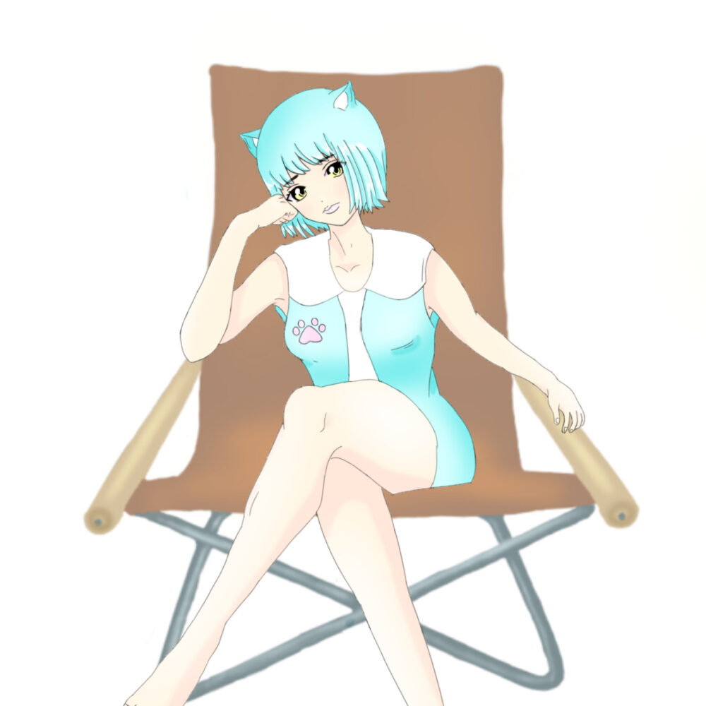 ニーチェアXに座っている猫耳の女性