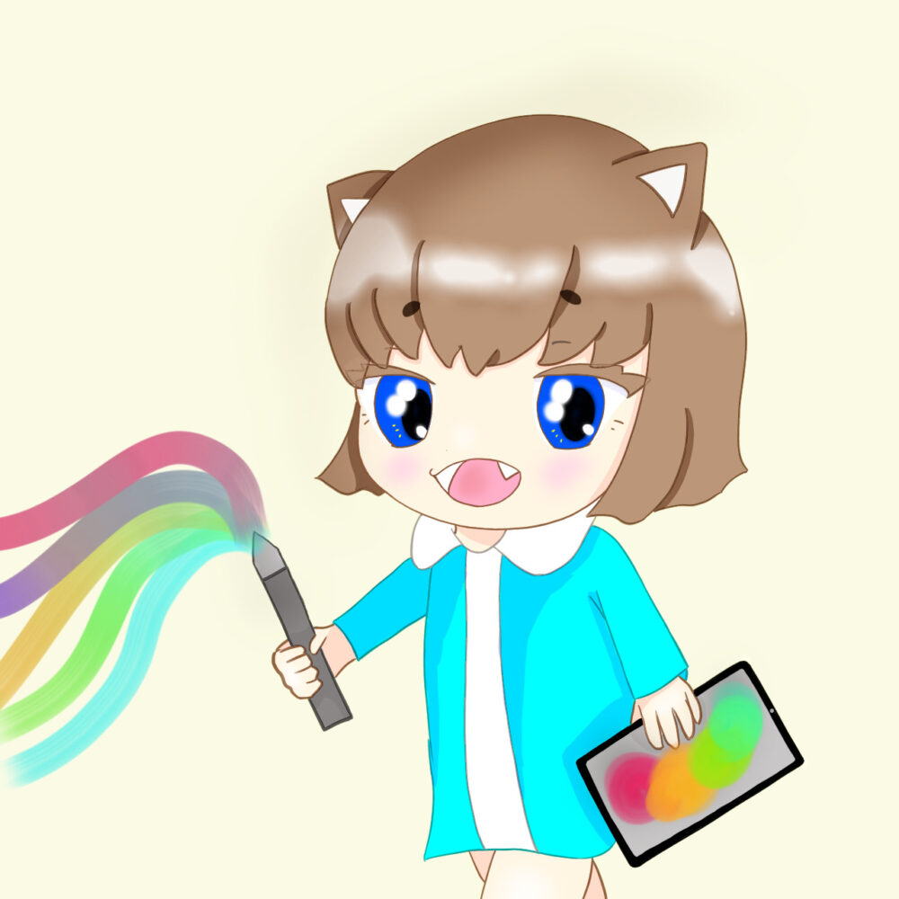 ペンとタブレットを持つ猫耳女の子
