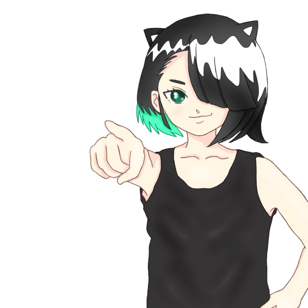 指をさす猫耳の女の子