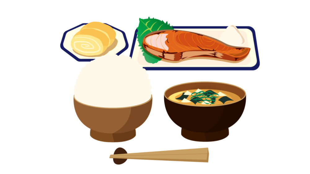 ご飯と味噌汁と魚と卵